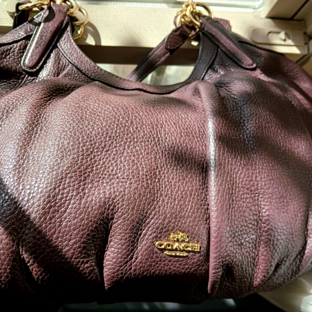 FINAL SALE! Coach Lily Pebbled Leather Shoulder Bag - Oxblood - Picture 12 of 13